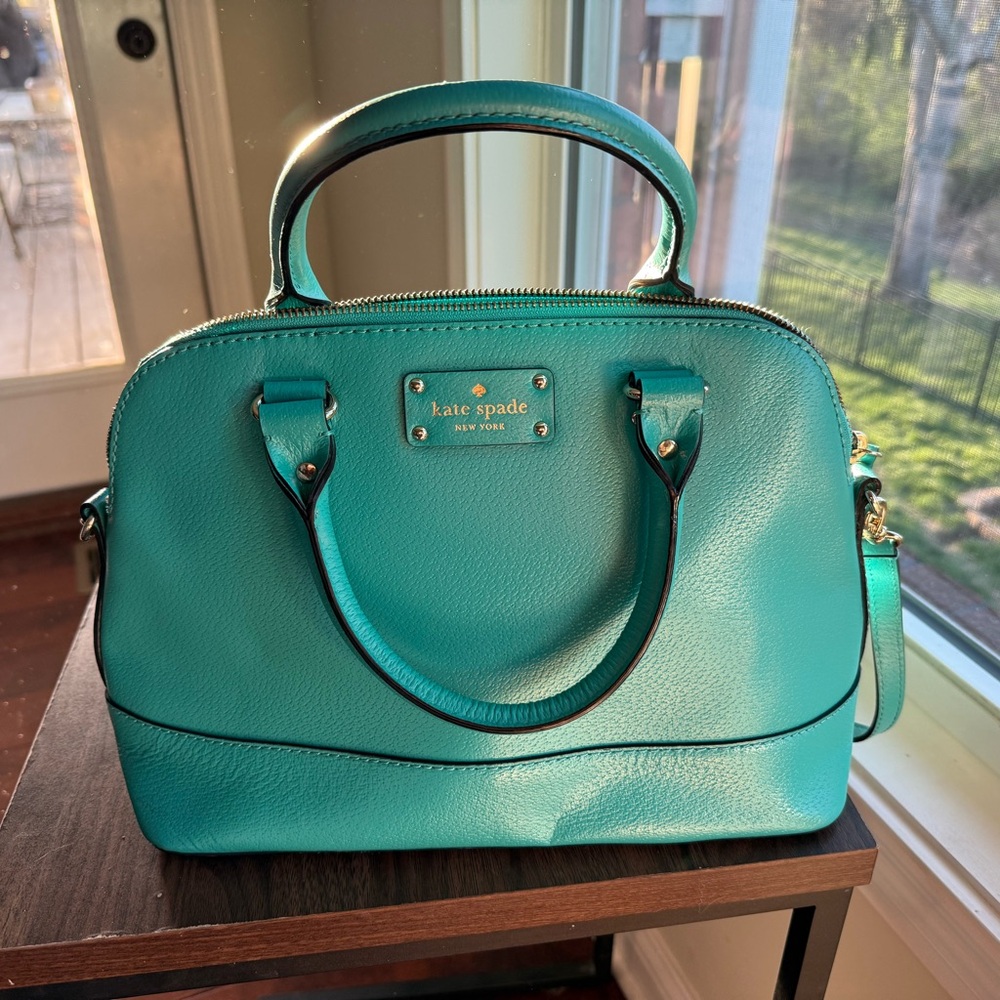kate spade teal pebbled leather dome satchel